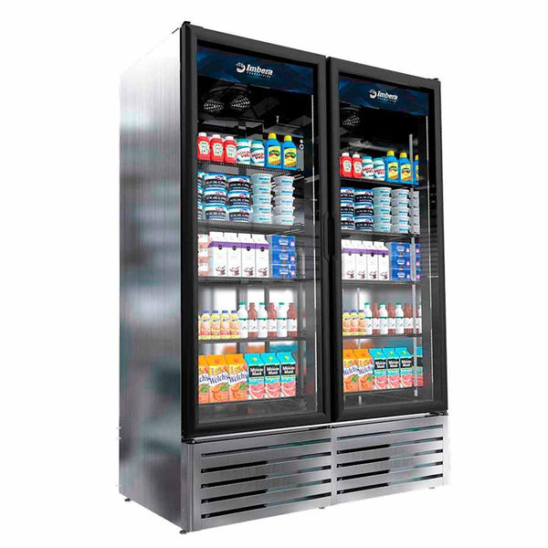 Imbera Vrd43 Led 1024215 Refrigerador Intermedio Vertical 2 Puertass de Cristal Acero Inoxidable 1/2 HP