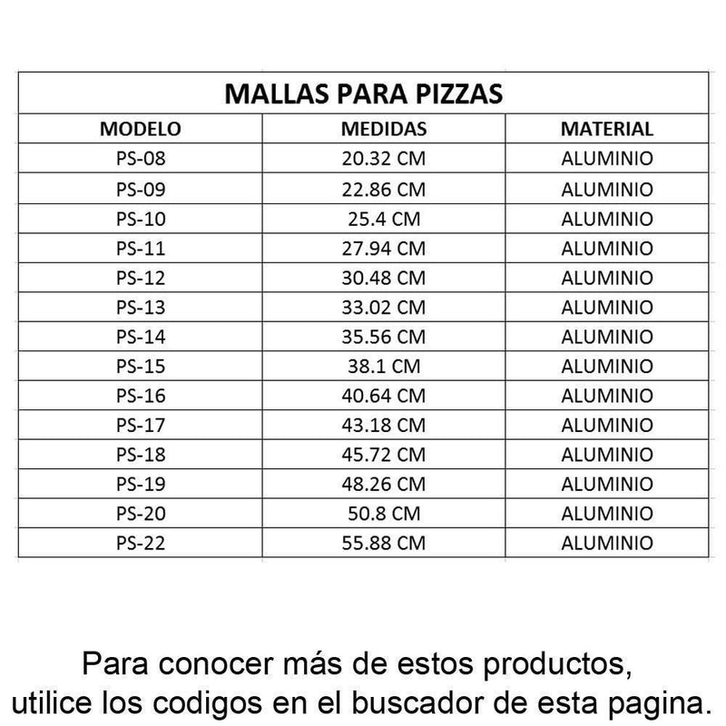 Malla de Aluminio para Pizza Reborde Uniforme 19" (48.26 cm) UPDATE PS-19