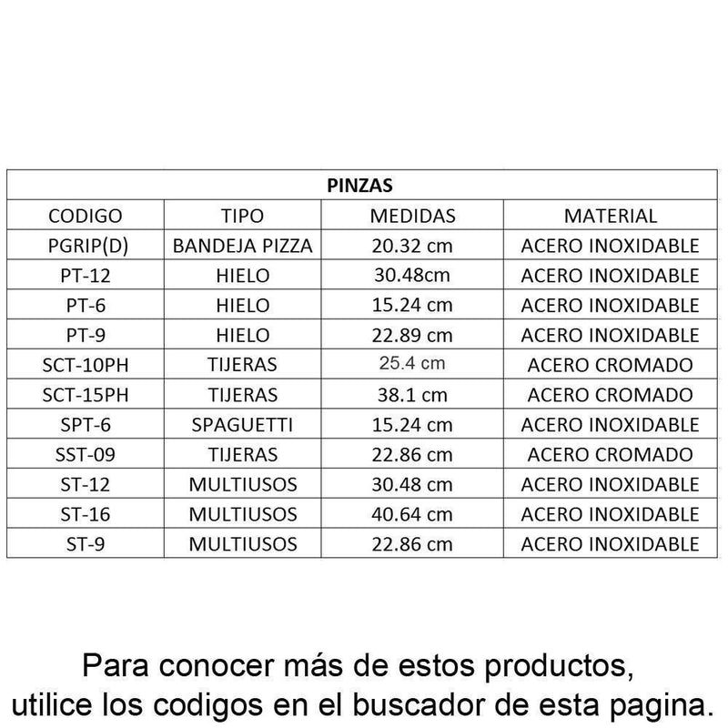 Pinzas Tenazas Inoxidables para Pasta Espagueti 6” (15.24 cm) Update SPT-6
